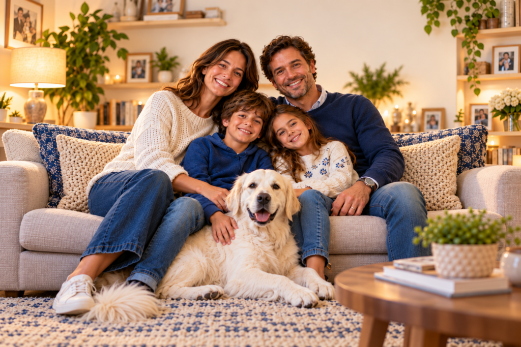 Ritratto di famiglia sul divano